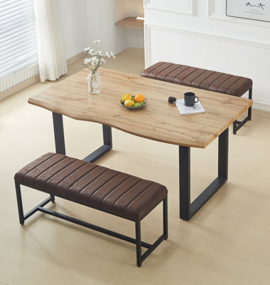 Hallowood Furniture Cullompton Large Dining Table (160Cm) With 2 Brown Benches (110Cm) - image 1