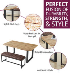 Hallowood Furniture Cullompton Large Dining Table (160Cm) With 2 Brown Benches (110Cm) - thumbnail 2