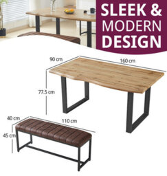 Hallowood Furniture Cullompton Large Dining Table (160Cm) With 2 Brown Benches (110Cm) - thumbnail 3
