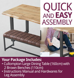 Hallowood Furniture Cullompton Large Dining Table (160Cm) With 2 Brown Benches (110Cm) - thumbnail 7