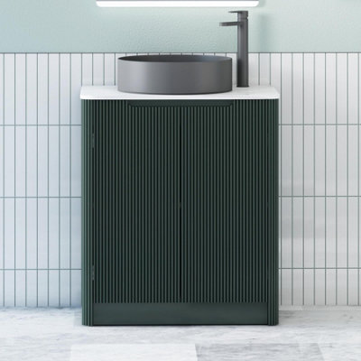 Royal Bathrooms Avenza 600mm Deep Moss Green Floor Standing Bathroom Vanity Unit 2 Door With Art Round Black Basin - image 1