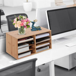 Mantraraj Large Bamboo Desktop File Sorter 8 Compartments A4 File Document Stationery Storage Organiser Office Home - thumbnail 6