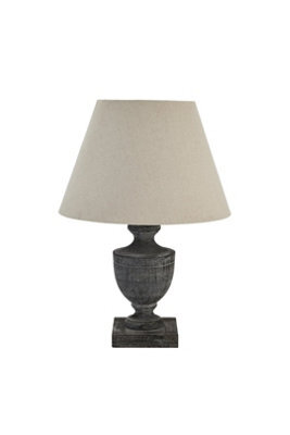 Incia Wooden Table Lamp Handcrafted Grey Washed Finish Linen Shade - image 1