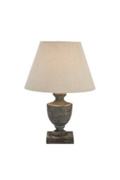 Incia Wooden Table Lamp Handcrafted Grey Washed Finish Linen Shade - thumbnail 2