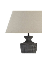 Incia Wooden Table Lamp Handcrafted Grey Washed Finish Linen Shade - thumbnail 3
