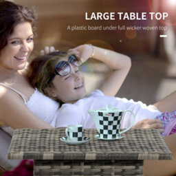 Outsunny Pe Rattan Outdoor Coffee Table, Modern Rattan Side Table, Mixed Grey - thumbnail 5