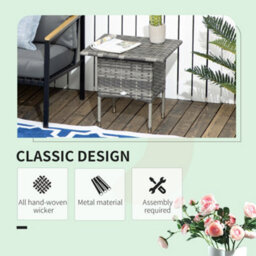 Outsunny Pe Rattan Outdoor Coffee Table, Modern Rattan Side Table, Mixed Grey - thumbnail 4