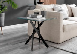 Furniturebox Leonardo Square Glass Side End Bedside Table With Black Metal Starburst Legs For Modern Industrial Living Rooms