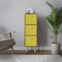 Urbn-Living Urbnliving 80Cm Height 3 Tier Teak Wooden Storage Bookcase Scandinavian Style Pine Legs With Yellow Inserts - thumbnail 2