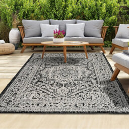 Homeart Outdoor Indoor Rug, Easy Clean, Uv Weather Resistant Rug For Patio, Gardenmedallion Black, Cream,80X150Cm