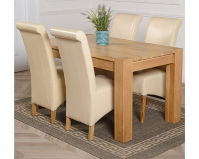 That's Furniture Kuba 150 X 85 Cm Chunky Medium Oak Dining Table And 4 Chairs Dining Set With Montana Ivory Leather Chairs - image 1
