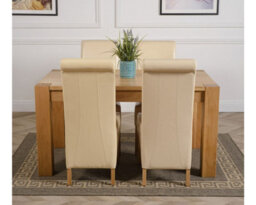 That's Furniture Kuba 150 X 85 Cm Chunky Medium Oak Dining Table And 4 Chairs Dining Set With Montana Ivory Leather Chairs - thumbnail 2