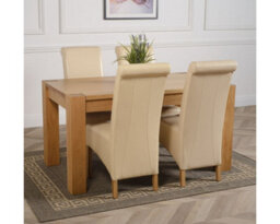 That's Furniture Kuba 150 X 85 Cm Chunky Medium Oak Dining Table And 4 Chairs Dining Set With Montana Ivory Leather Chairs - thumbnail 3