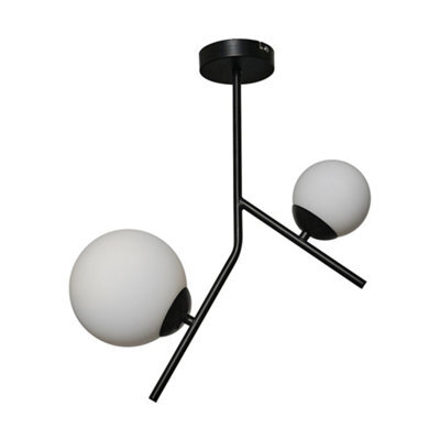 Valuelights Beauworth Modern 2 Way Hanging Bar Matt Black And Glass Globe Shade Ceiling Light Fitting - image 1