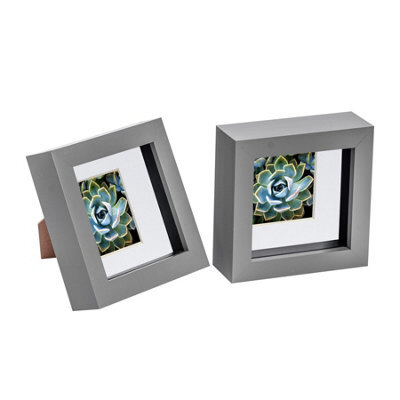 "Nicola Spring 4 X 4"" Photo Frames - Grey/white Mount - 3D Picture Frame Box Portrait Display Case (12.5 X 12.5Cm) Set Of 2" - image 1