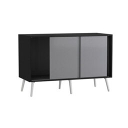 Urbn-Living Urbnliving 3-Door Sliding Cabinet Sideboard Black Carcass With Grey Doors Storage Organiser Home Cupboard White Wooden Legs - thumbnail 5
