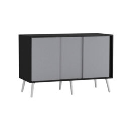 Urbn-Living Urbnliving 3-Door Sliding Cabinet Sideboard Black Carcass With Grey Doors Storage Organiser Home Cupboard White Wooden Legs - thumbnail 1