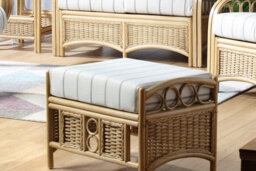 Desser Vale Light Oak Natural Rattan Footstool Cushioned Indoor Real Cane Wicker Footrest With Uk Sewn Cushion In Linen Taupe - thumbnail 2
