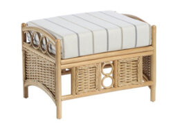Desser Vale Light Oak Natural Rattan Footstool Cushioned Indoor Real Cane Wicker Footrest With Uk Sewn Cushion In Linen Taupe - thumbnail 1