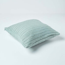 Homescapes Cotton Cable Knit Duck Egg Blue Cushion Cover, 45 X 45 Cm - thumbnail 3