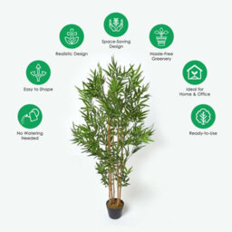 Homescapes Artificial Green Handcrafted Bamboo Tree Plant With Pot, 155 Cm (5 Ft) - thumbnail 5