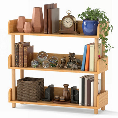 Costway 3-Tier Wooden Bookshelf Modern Bookcase With Sturdy Pine Wood Posts - image 1
