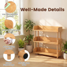 Costway 3-Tier Wooden Bookshelf Modern Bookcase With Sturdy Pine Wood Posts - thumbnail 6