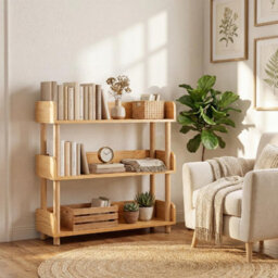 Costway 3-Tier Wooden Bookshelf Modern Bookcase With Sturdy Pine Wood Posts - thumbnail 4