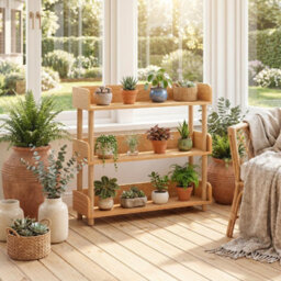 Costway 3-Tier Wooden Bookshelf Modern Bookcase With Sturdy Pine Wood Posts - thumbnail 3