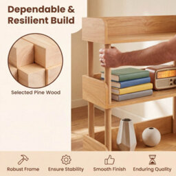 Costway 3-Tier Wooden Bookshelf Modern Bookcase With Sturdy Pine Wood Posts - thumbnail 8