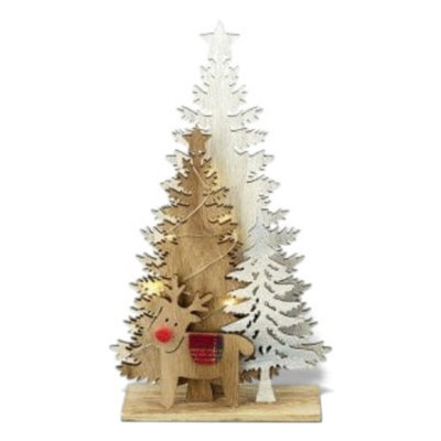 Heaven Sends Christmas Light-Up Wooden Woodland Scene With Reindeer Decoration, 30 X 17 X 6 Cm