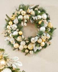 Werchristmas 76 Cm Pre-Lit Artificial Christmas Wreath With Silver And Gold Baubles, 60 Warm White Leds - thumbnail 2