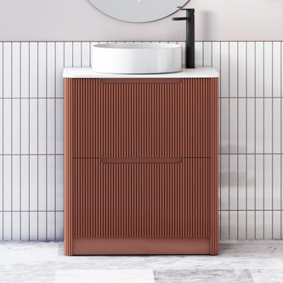 Royal Bathrooms Avenza 600mm Terracotta Clay Floor Standing Countertop Bathroom Vanity Unit 2 Drawer With Art Round Basin - image 1