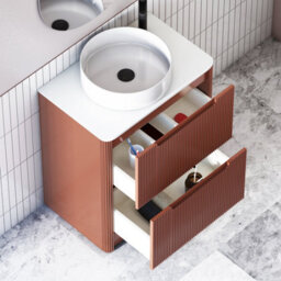 Royal Bathrooms Avenza 600mm Terracotta Clay Floor Standing Countertop Bathroom Vanity Unit 2 Drawer With Art Round Basin - thumbnail 5