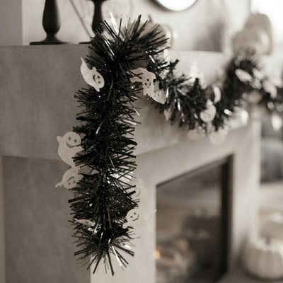 Garden Greatness 1.8M Spooky Ghost Black Tinsel Garland - image 1