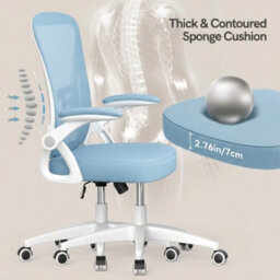 Blue Ergonomic Office Chair With Flip-Up Armrests & Lumbar Support - thumbnail 4