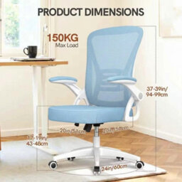 Blue Ergonomic Office Chair With Flip-Up Armrests & Lumbar Support - thumbnail 2