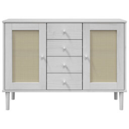 Berkfield Modern Sideboard Senja Rattan Look White 112X40X80 Cm Solid Wood Pine - thumbnail 5