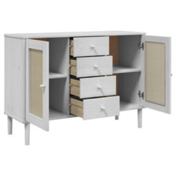 Berkfield Modern Sideboard Senja Rattan Look White 112X40X80 Cm Solid Wood Pine - thumbnail 6
