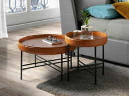 Angel Cerda Stylish Round Coffee Table In Leatherette And Walnut With Black Steel Legs - thumbnail 6