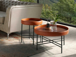 Angel Cerda Stylish Round Coffee Table In Leatherette And Walnut With Black Steel Legs - thumbnail 5