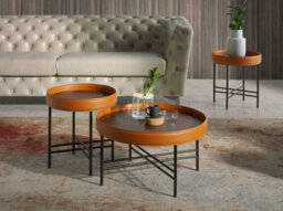 Angel Cerda Stylish Round Coffee Table In Leatherette And Walnut With Black Steel Legs - thumbnail 2