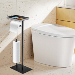 Toilet Roll Holder Free Standing Black Toilet Paper Holder Stand - thumbnail 2
