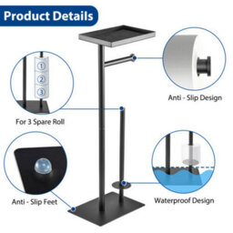 Toilet Roll Holder Free Standing Black Toilet Paper Holder Stand - thumbnail 3