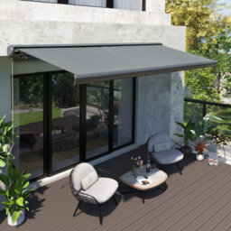 Outsunny 3.5X3M Led Light Cassette Electric/manual Awning Window Sun Shade Grey - thumbnail 1