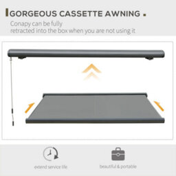 Outsunny 3.5X3M Led Light Cassette Electric/manual Awning Window Sun Shade Grey - thumbnail 6