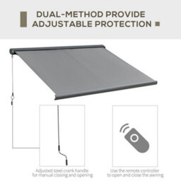 Outsunny 3.5X3M Led Light Cassette Electric/manual Awning Window Sun Shade Grey - thumbnail 4