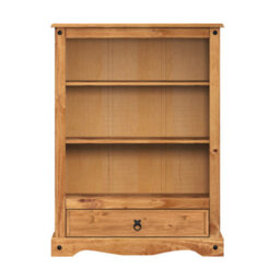 Mercers Furniture Corona 1 Drawer Bookcase Display Storage Solid Wood Pine Wooden Shelves Shelving With Mexican Styling - thumbnail 2
