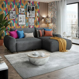 Bello L Shape Sofa Bed With Bedding Storage Contoured Cushions Modern Living Room Corner Settee Furnipol Graphite Right - thumbnail 2