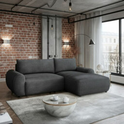 Bello L Shape Sofa Bed With Bedding Storage Contoured Cushions Modern Living Room Corner Settee Furnipol Graphite Right